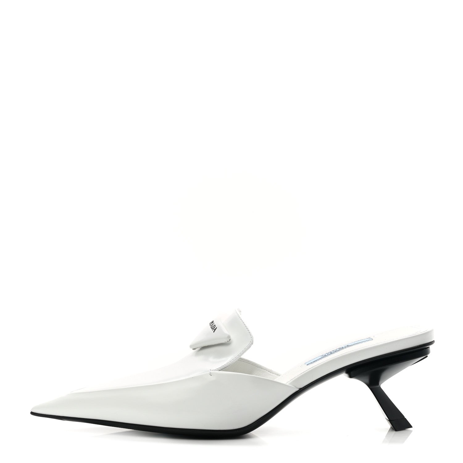 Prada Spazzolato Triangle Logo Pointed Toe 55mm Mules 35 White 1 of 12