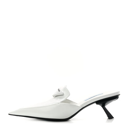Prada Spazzolato Triangle Logo Pointed Toe 55mm Mules 35 White 1 of 12