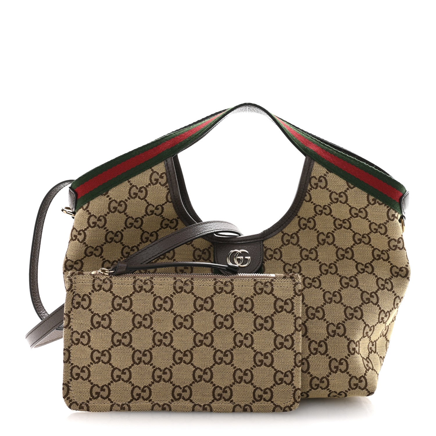 Gucci Monogram Web Small Giglio Tote Beige Dark Brown 3 of 11