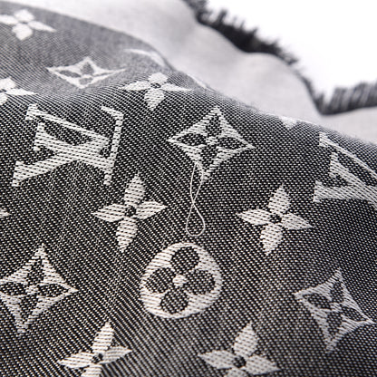 Louis Vuitton Wool Silk Monogram Denim Shawl Black 10 of 13