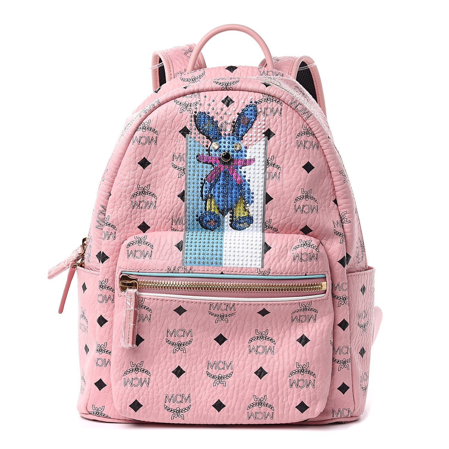 MCM Visetos Small Studded Stark Rabbit Backpack Pink 1 of 9