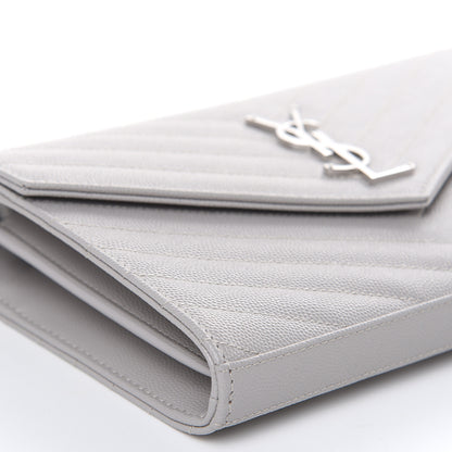 Saint Laurent Grain De Poudre Matelasse Chevron Monogram Chain Wallet Granite 7 of 10
