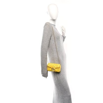 Gucci Lambskin Matelasse Mini GG Marmont Shoulder Bag Yellow 2 of 10