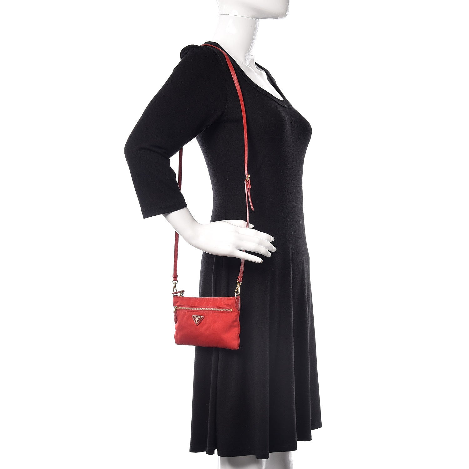 Prada Tessuto Nylon Saffiano Shoulder Bag Rosso 2 of 12