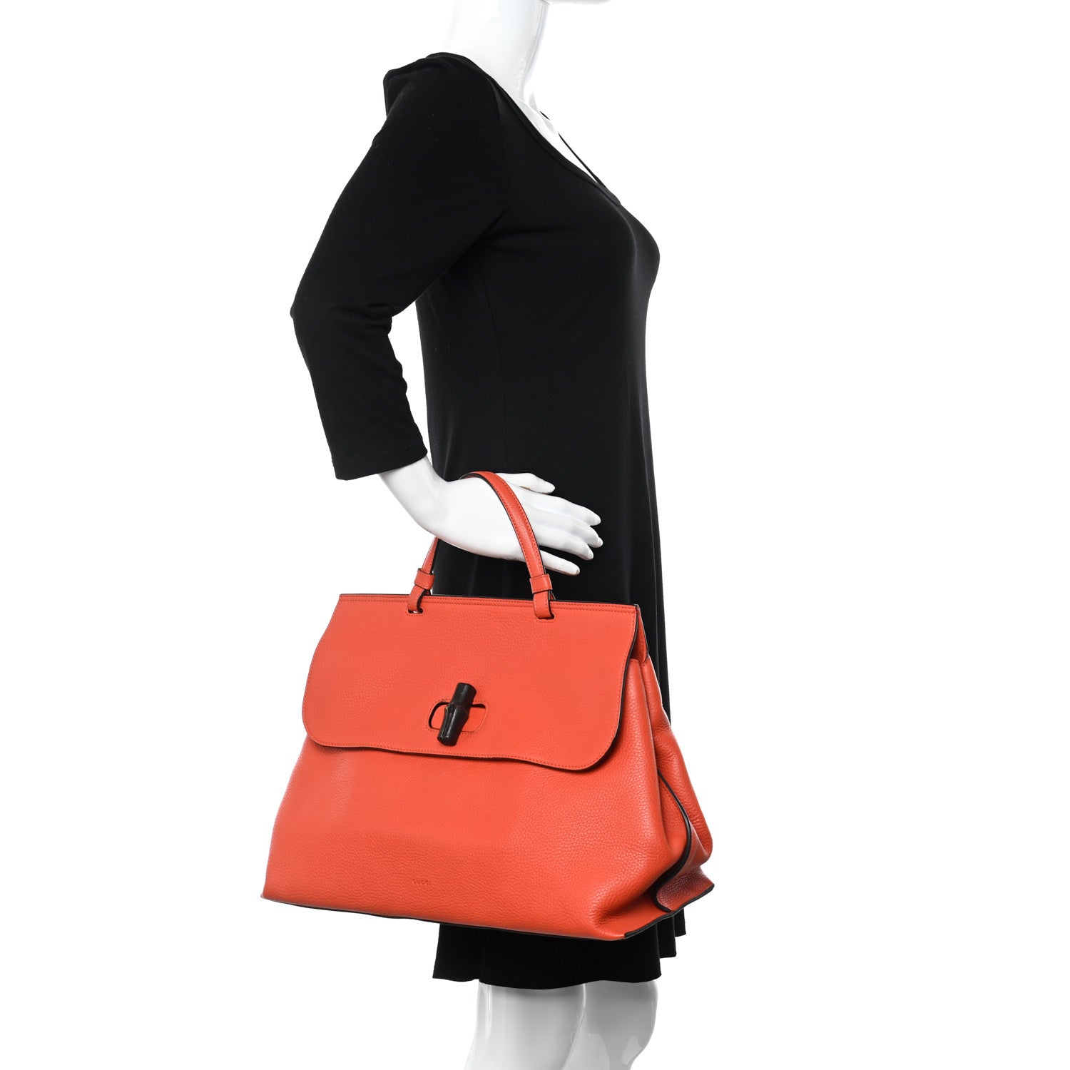 Gucci Cellarius Calfskin Large Bamboo Daily Top Handle Bag New Dark Orange 2 of 11