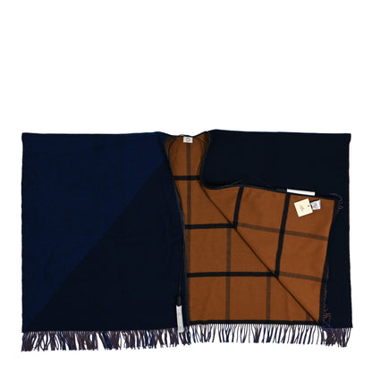 Hermes Wool Calfskin Reversible Highlands Poncho Navy Royal Fauve 2 of 4