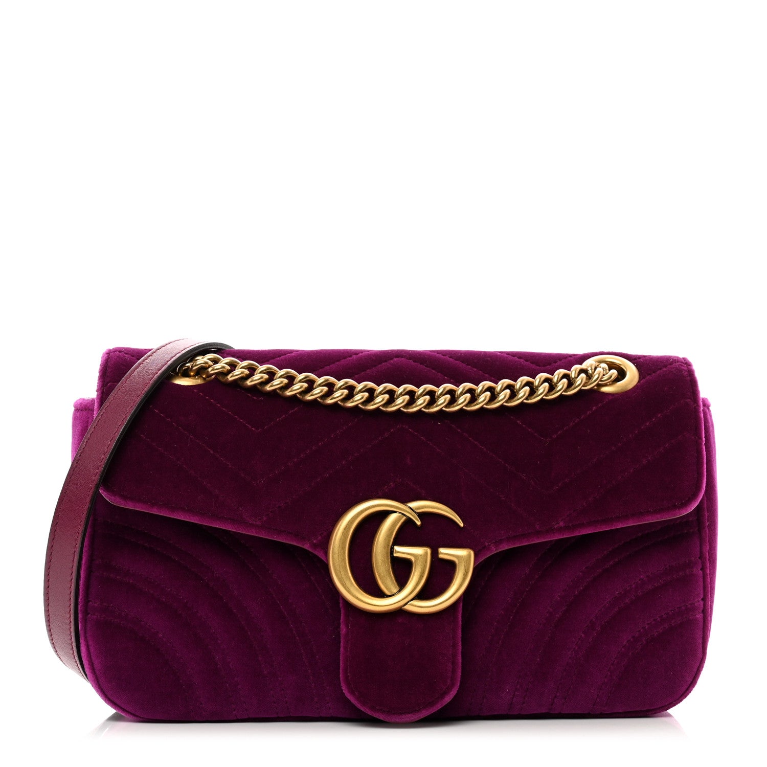 Gucci Velvet Matelasse Small GG Marmont Shoulder Bag Fuchsia Violet Cyclamen 1 of 10