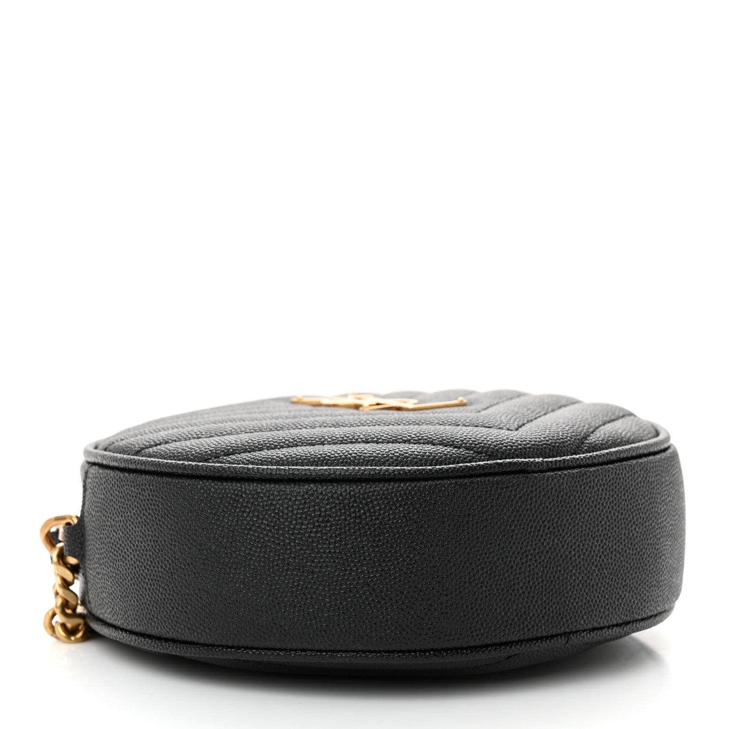 Saint Laurent Grain De Poudre Matelasse Chevron Quilted Round Vinyle Camera Bag Black 4 of 11