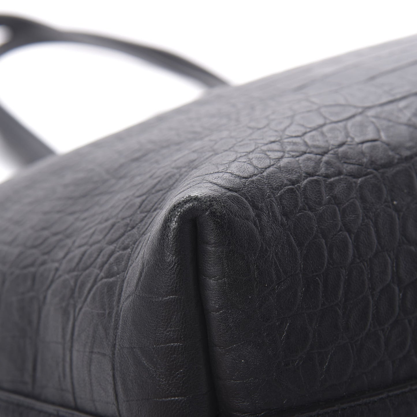 Calfskin Crocodile Embossed Large Shopper Tote Black