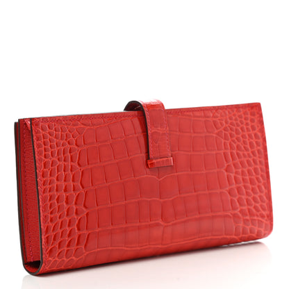 Hermes Shiny Alligator Bearn Wallet Geranium 2 of 7