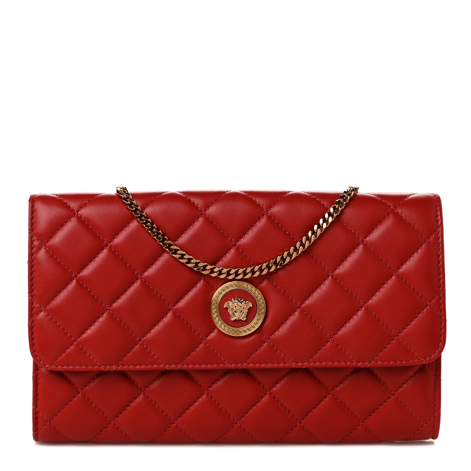 Versace Lambskin Quilted Medusa Wallet On Chain Crossbody Red 1 of 7