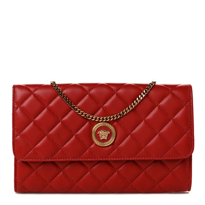 Versace Lambskin Quilted Medusa Wallet On Chain Crossbody Red 1 of 7