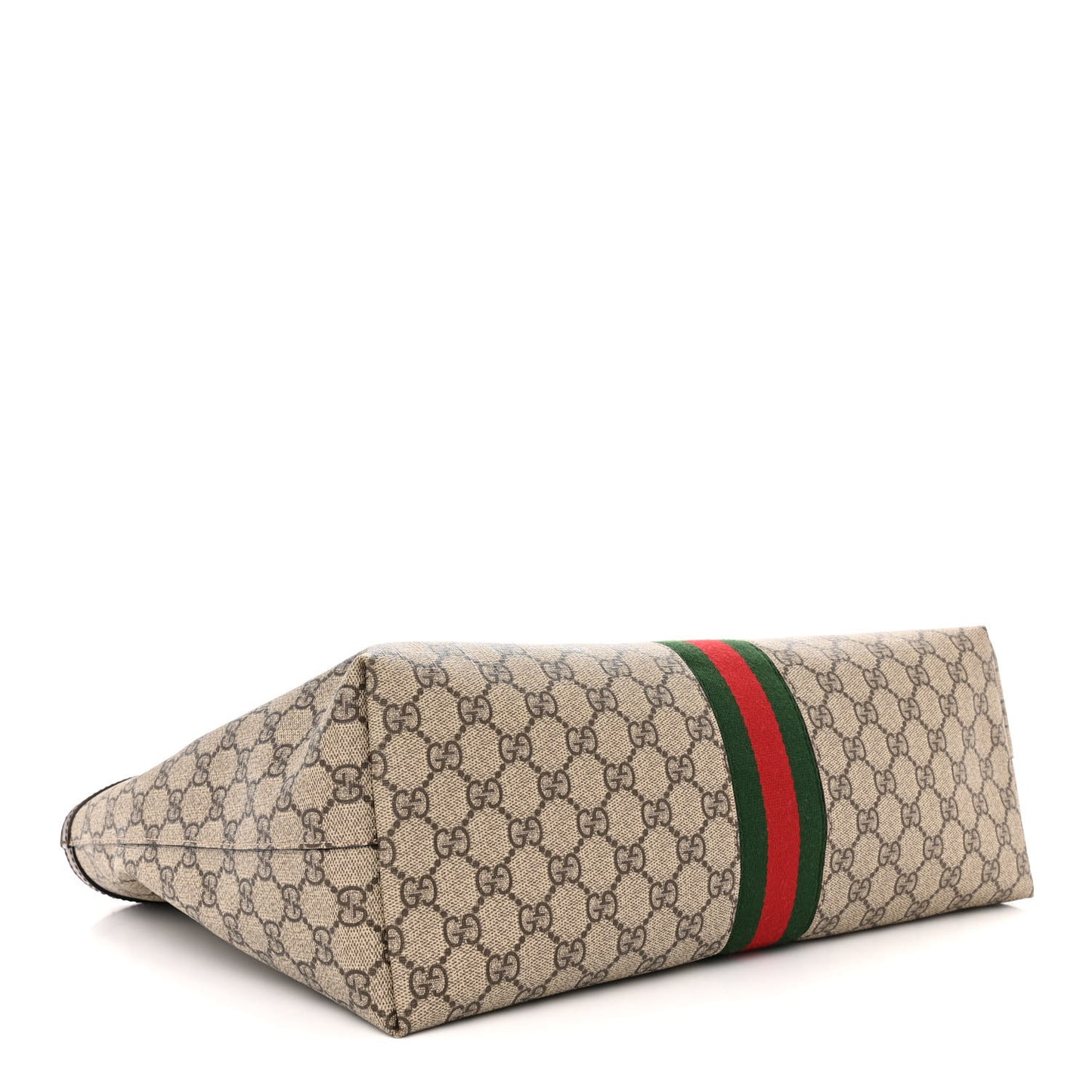 GG Supreme Monogram Textured Calfskin Web Medium Ophidia Shopping Tote Beige Ebony New Acero