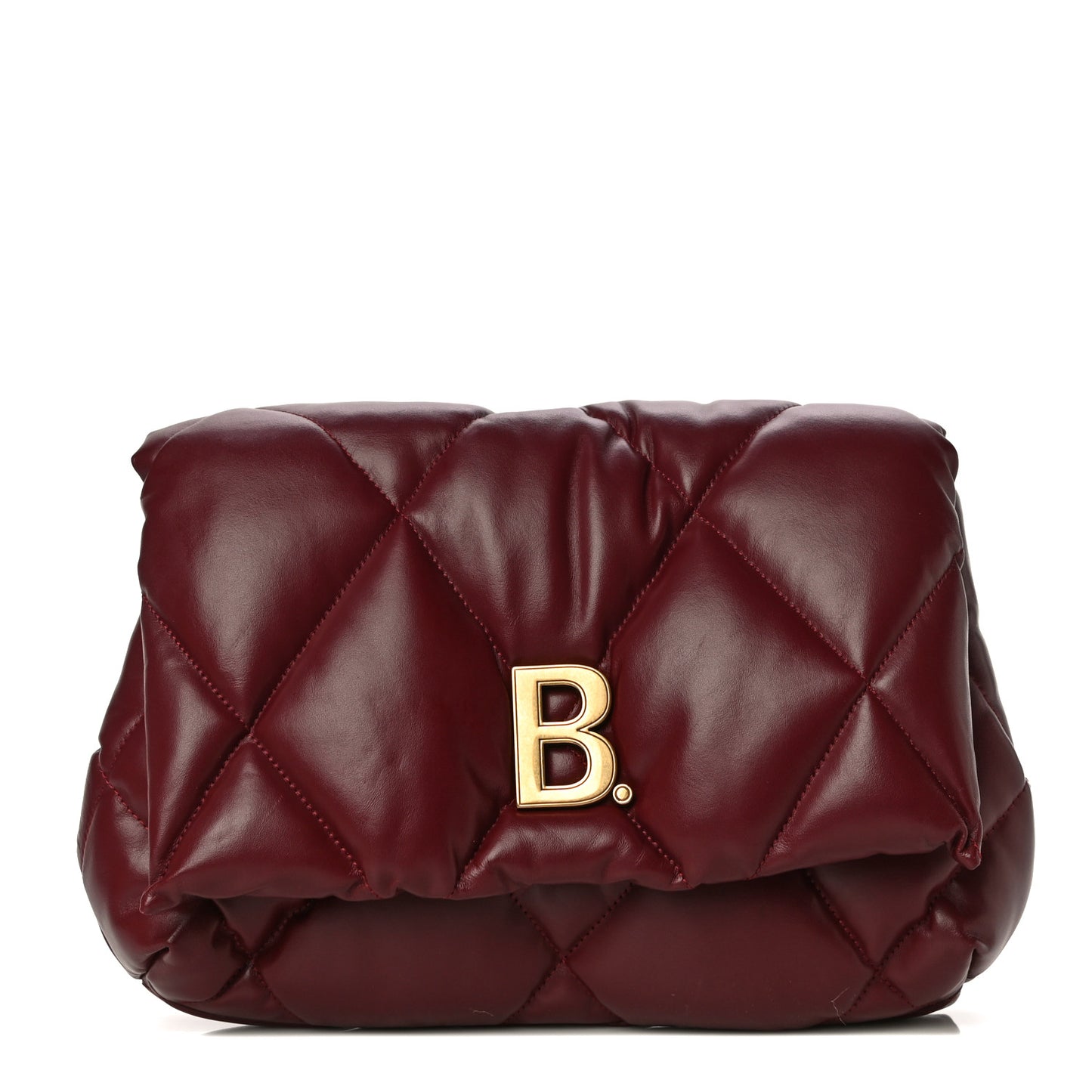 Nappa Calfskin Quilted Touch B Puffy Clutch Dark Red