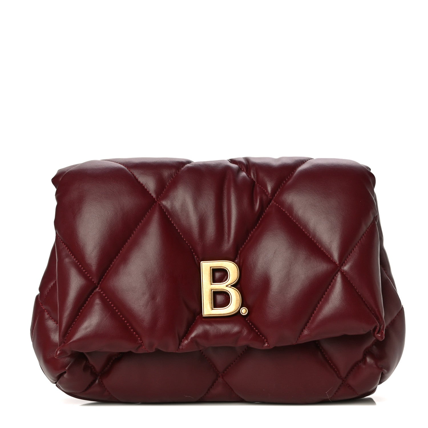 Balenciaga Nappa Calfskin Quilted Touch B Puffy Clutch Dark Red 1 of 10