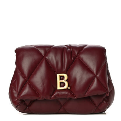 Balenciaga Nappa Calfskin Quilted Touch B Puffy Clutch Dark Red 1 of 10