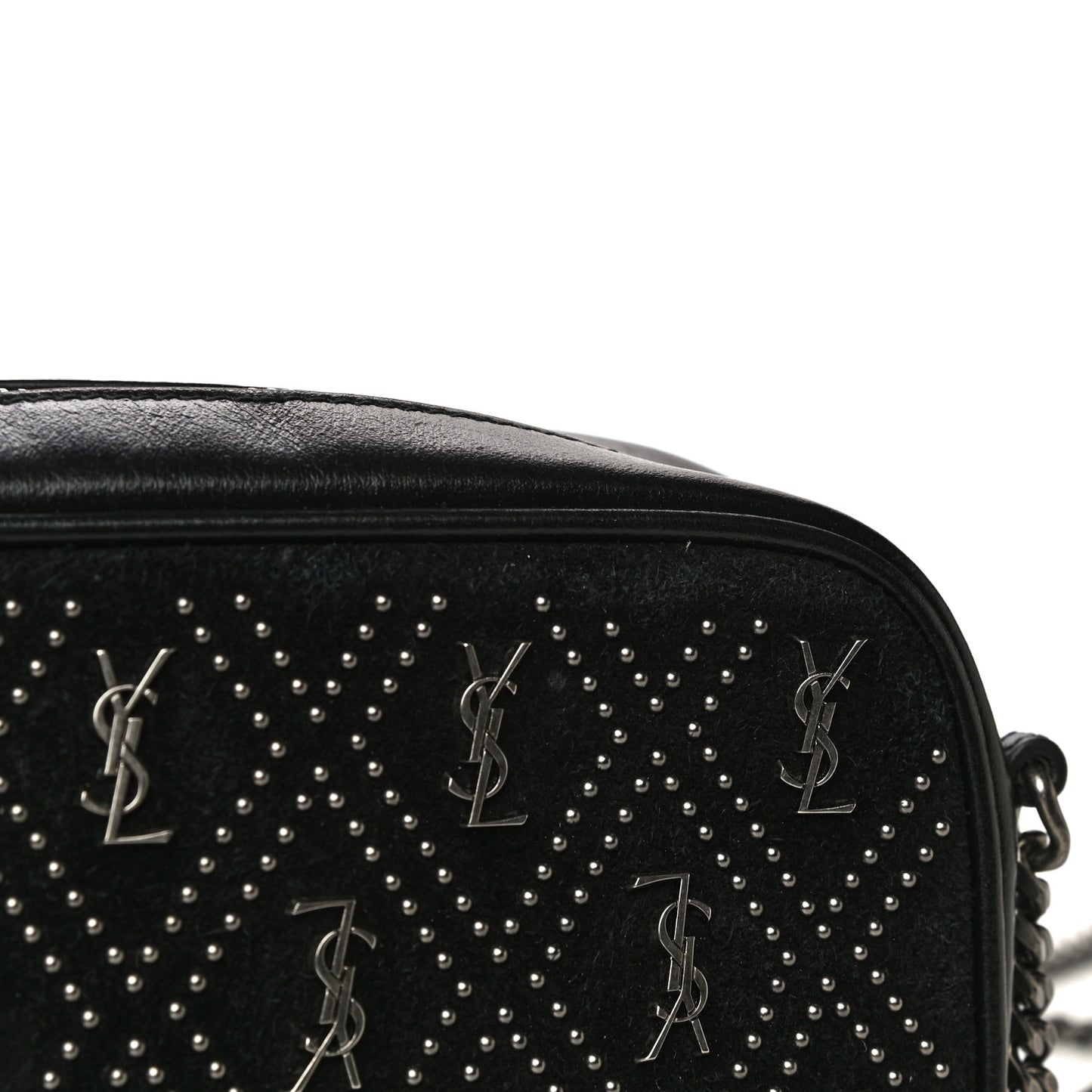 Suede Calfskin Embellished Mini Monogram Lou Camera Bag Black