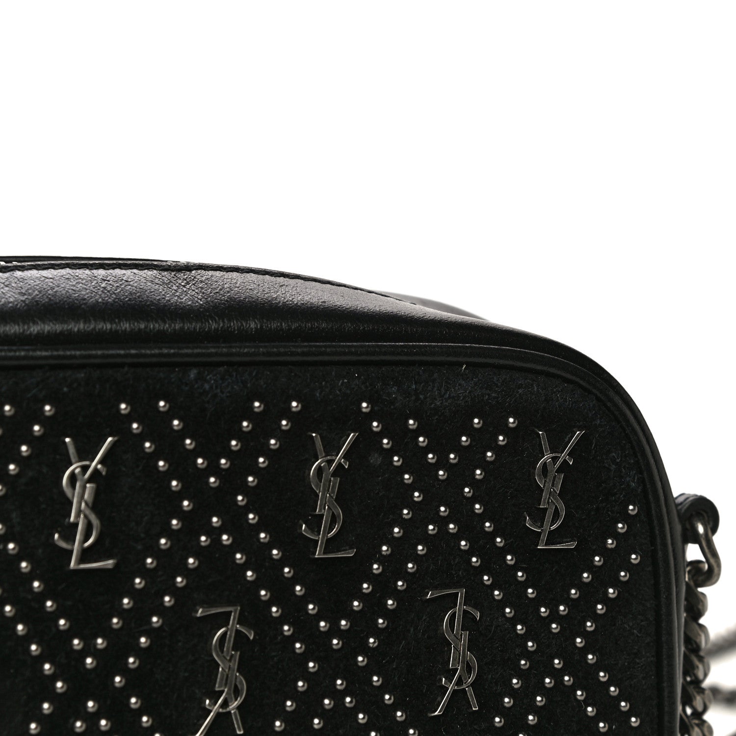 Saint Laurent Suede Calfskin Embellished Mini Monogram Lou Camera Bag Black 9 of 21