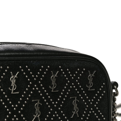 Saint Laurent Suede Calfskin Embellished Mini Monogram Lou Camera Bag Black 9 of 21