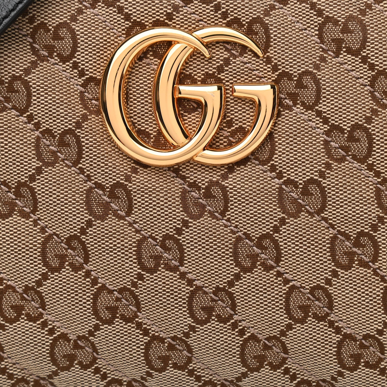 Gucci Monogram Matelasse Diagonal Small GG Marmont Chain Shoulder Bag Beige Black 8 of 10