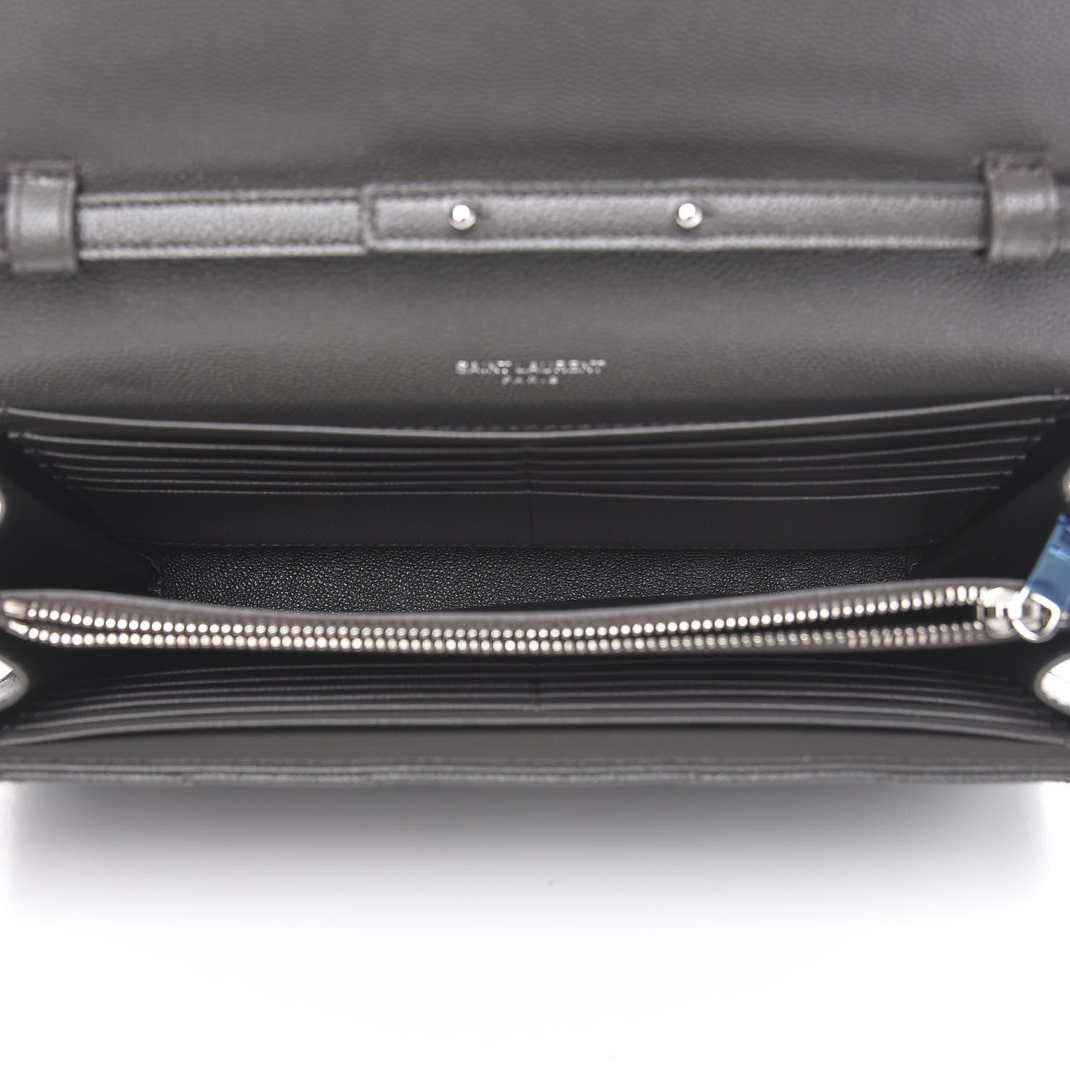 Saint Laurent Grain De Poudre Matelasse Chevron Monogram Chain Wallet Grey 4 of 6