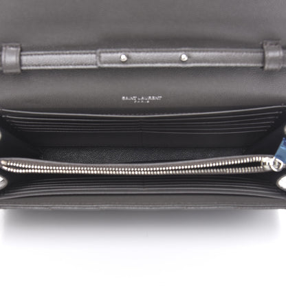 Saint Laurent Grain De Poudre Matelasse Chevron Monogram Chain Wallet Grey 4 of 6