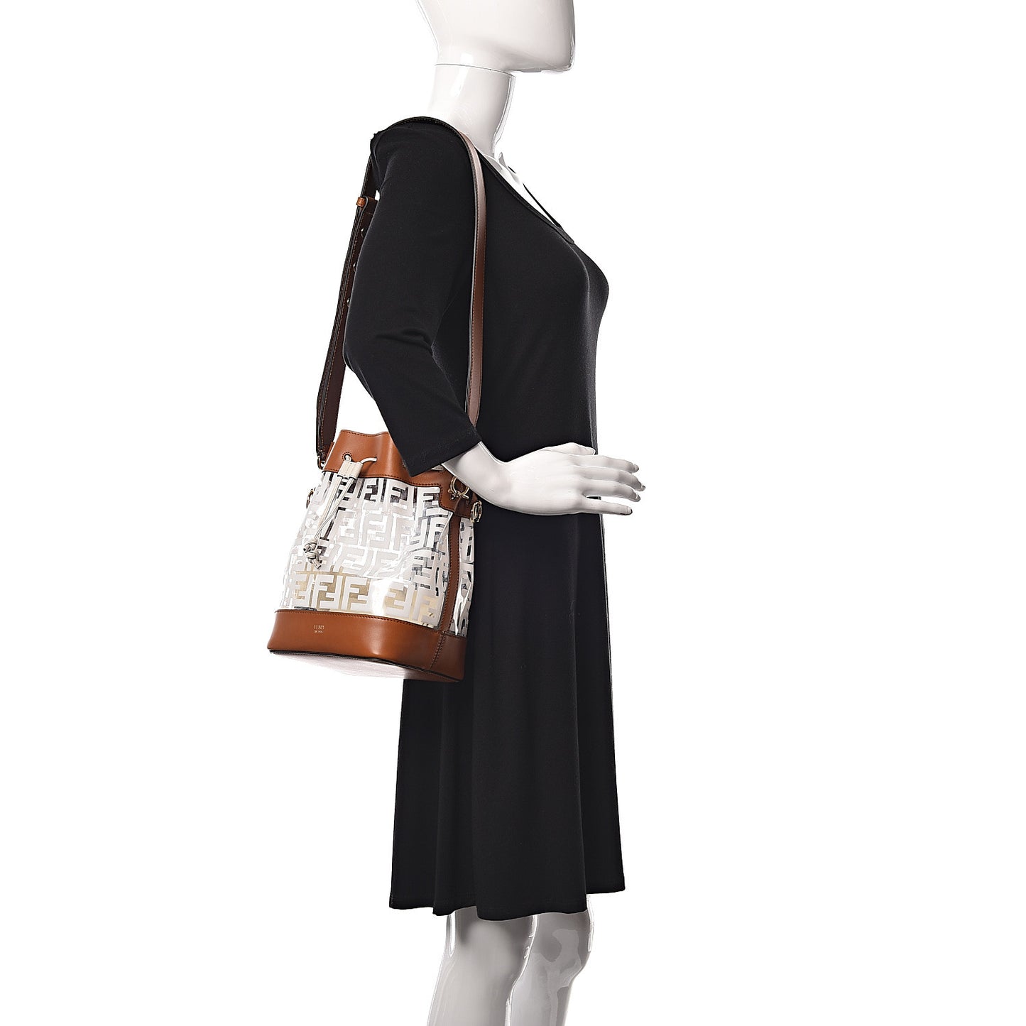 TPU FF Vitello Aura F is Fendi Grande Mon Tresor Bucket Bag White Cuoio