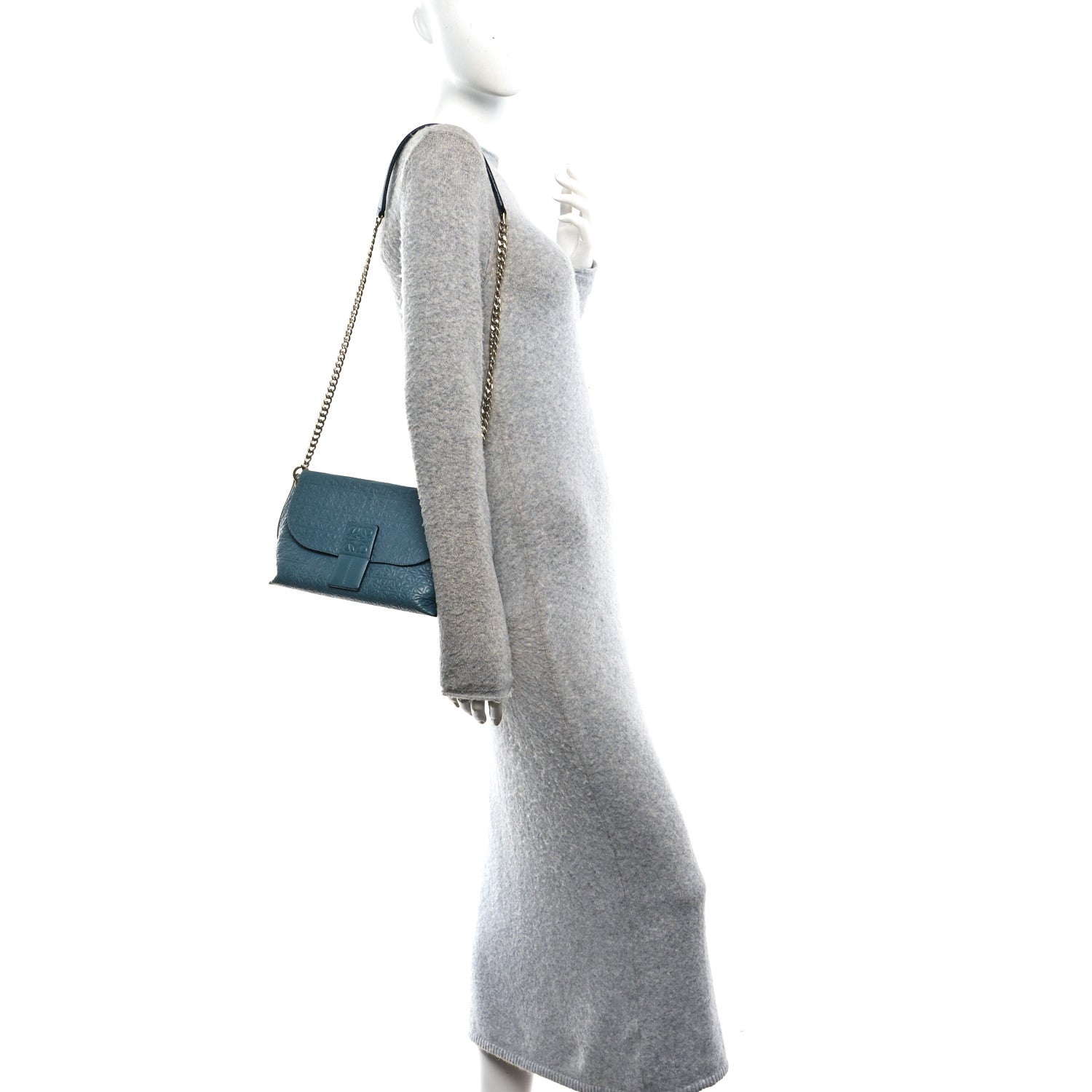Loewe Goatskin Embossed Avenue Shoulder Bag Blue 2 of 9
