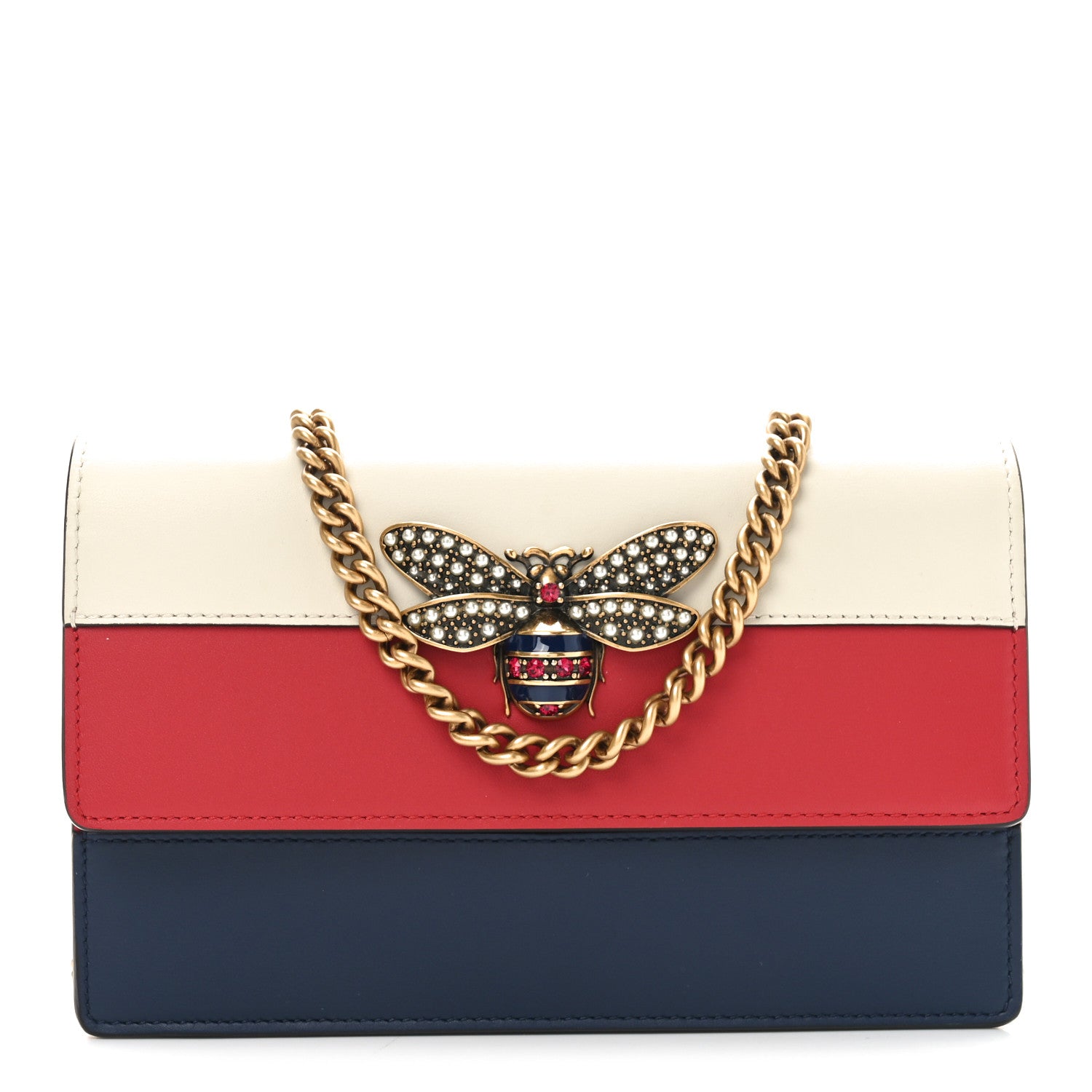 Gucci Calfskin Queen Margaret Chain Wallet Blue Agata Hibiscus Red Mystic White 1 of 10