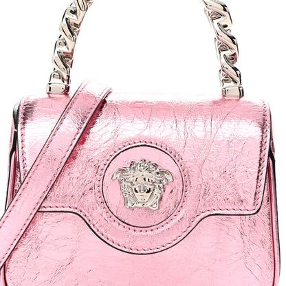 Versace Metallic Crackled Lambskin Mini La Medusa Bag Pink 8 of 11