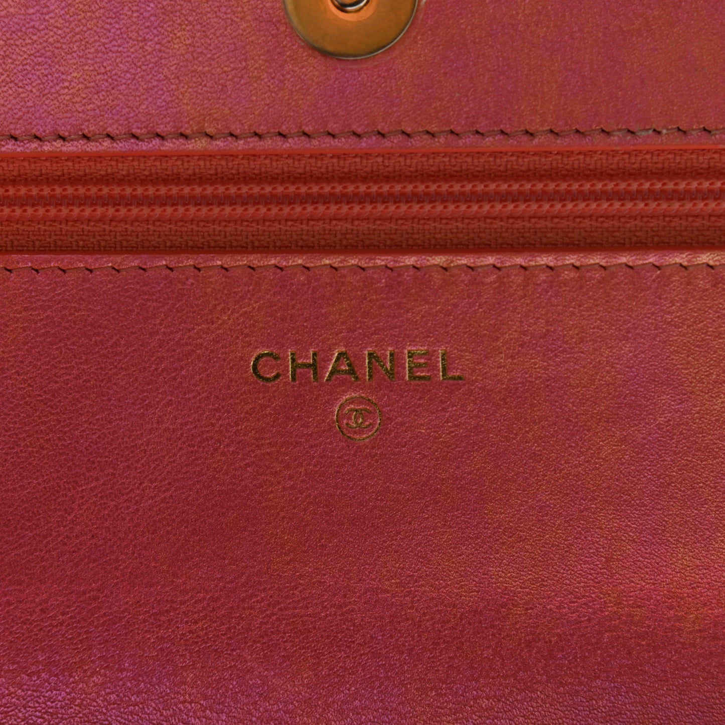 Iridescent Calfskin Quilted Chanel 19 Wallet On Chain WOC Pink