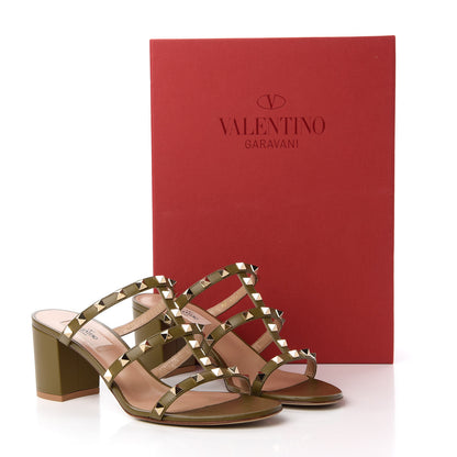 Valentino Garavani Calfskin Rockstud 60mm Caged Slide Sandals 39.5 Lichen 9 of 10