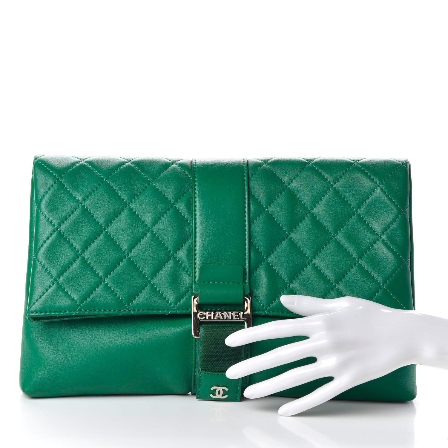 Chanel Lambskin Quilted Grip Clutch Green 2 of 11