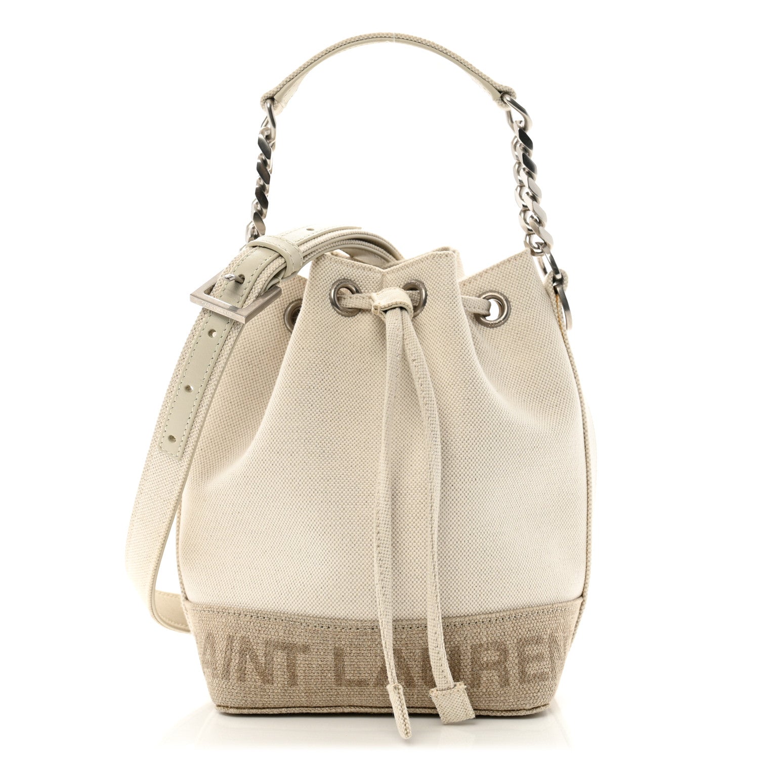 Saint Laurent Canvas Mini Chevron Bucket Bag Grigio 1 of 14