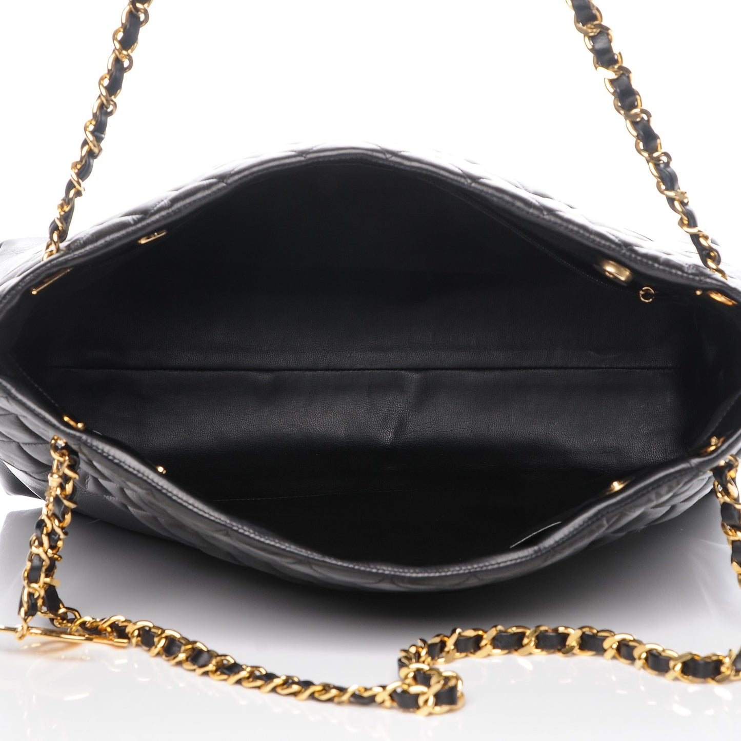 Calfskin Quilted Large Shoulder Bag Black