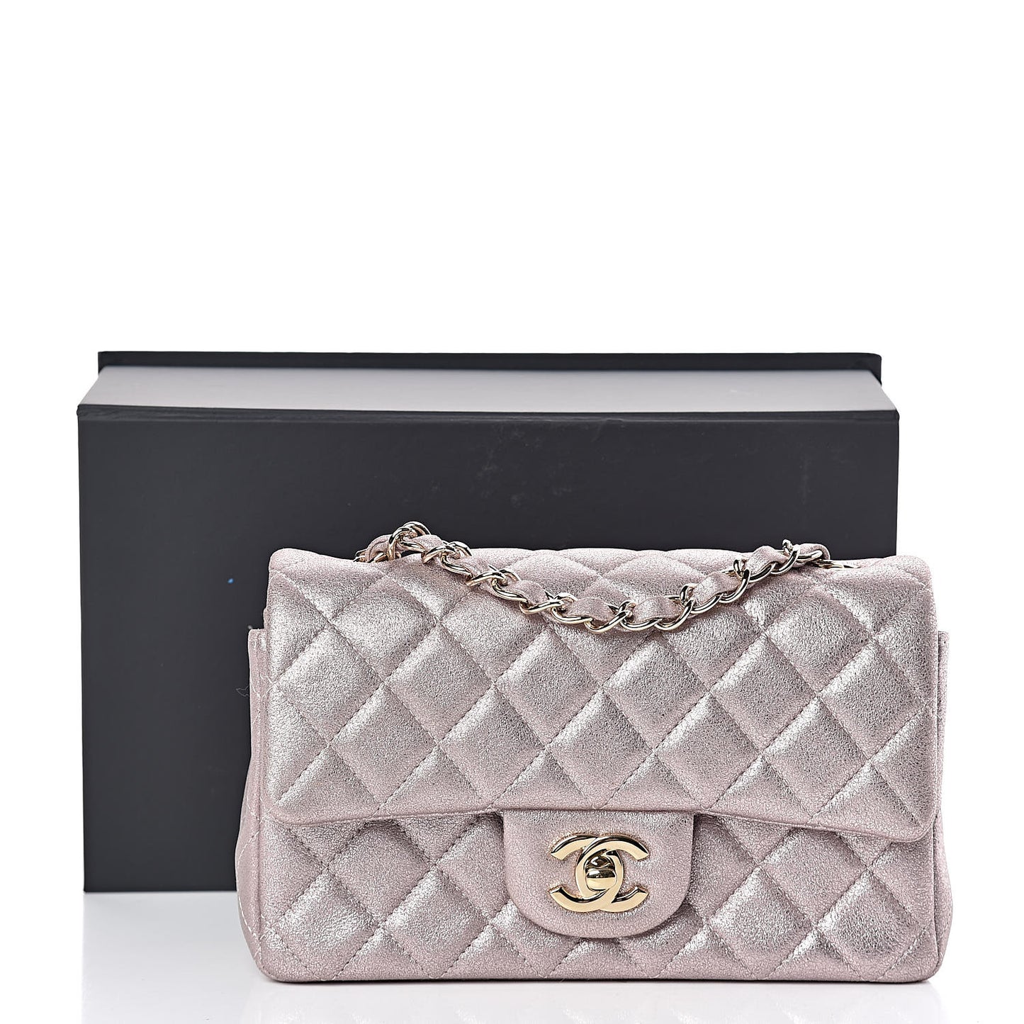 Metallic Goatskin Quilted Mini Rectangular Flap Pink
