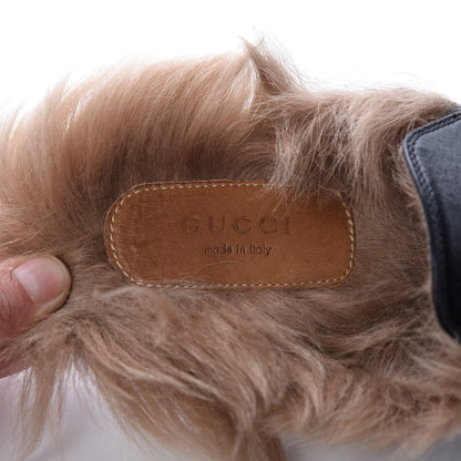 Gucci Malaga Kid Fur Crystal Dragon Embroidered Womens Princetown Slippers 35 Black 8 of 15