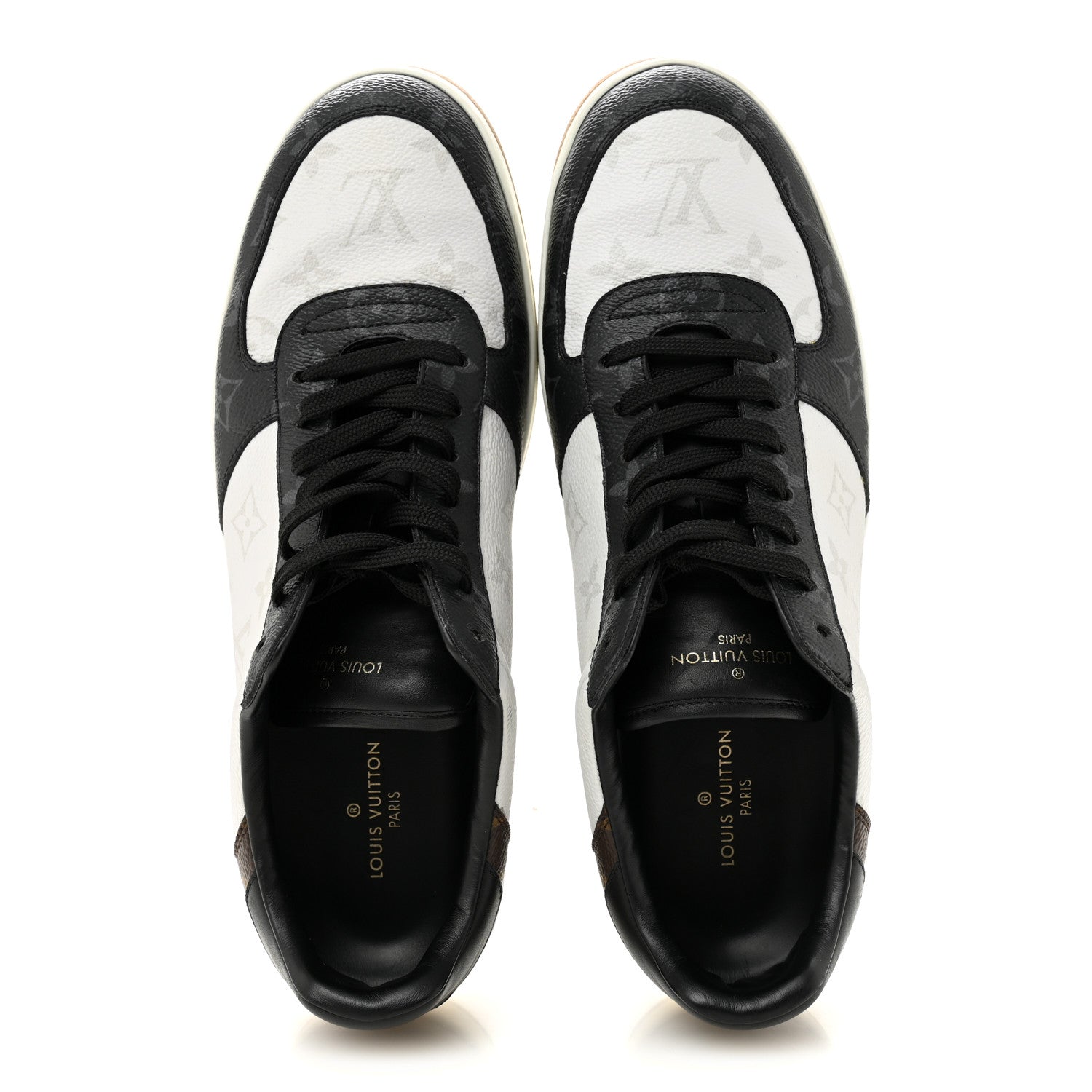 Louis Vuitton Calfskin Monogram Mens Rivoli Sneakers 9 White Black 2 of 13