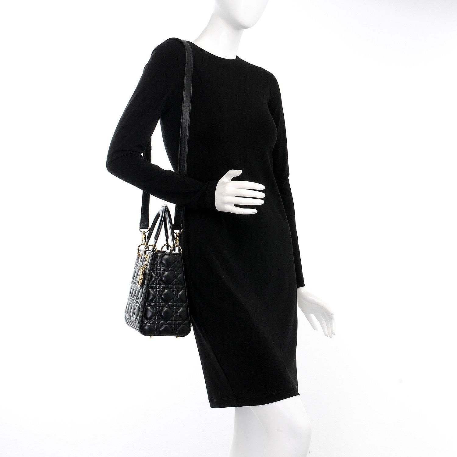 Christian Dior Lambskin Cannage Medium Lady Dior Black 2 of 7