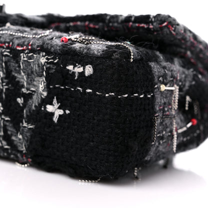 Chanel Tweed Quilted Chain Embellished Medium Double Flap Black Multicolor 9 of 9