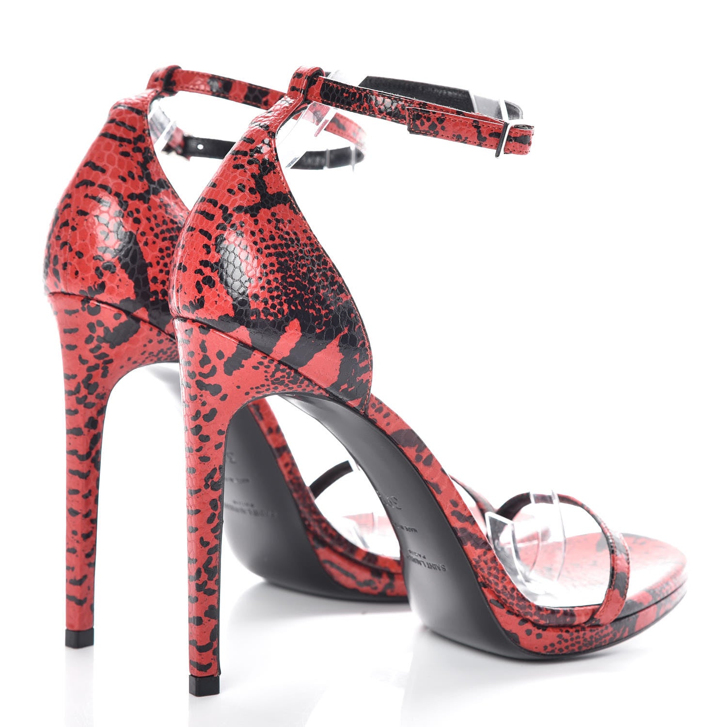 Saint Laurent Python Calfskin Embossed Jane 105 Ankle Strap Sandals 39.5 Red Black 4 of 8
