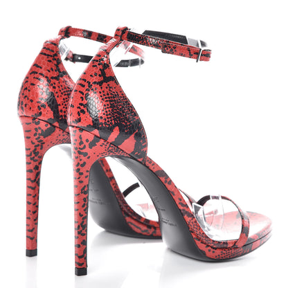 Saint Laurent Python Calfskin Embossed Jane 105 Ankle Strap Sandals 39.5 Red Black 4 of 8