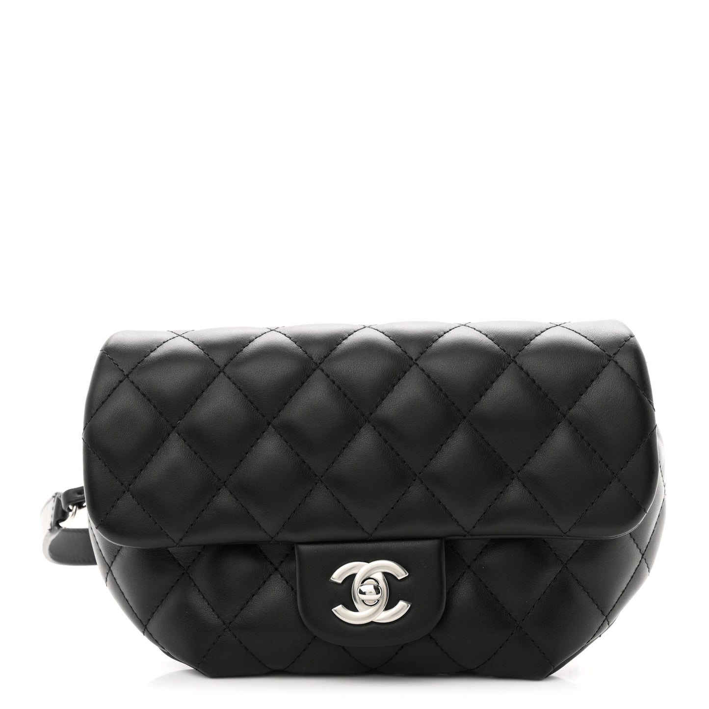 Calfskin Quilted CC Uniform Flap Belt Bag Black