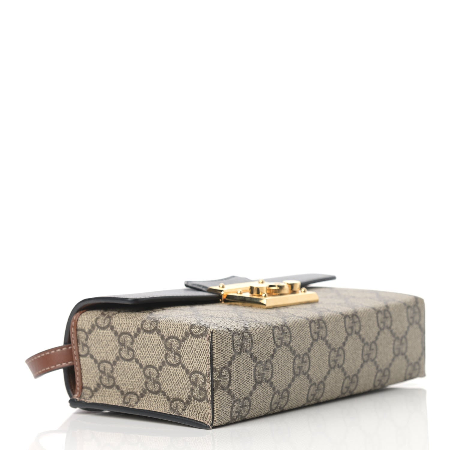 Gucci GG Supreme Monogram Calfskin Mini Padlock Top Handle Shoulder Bag Beige Black Cuir 4 of 9