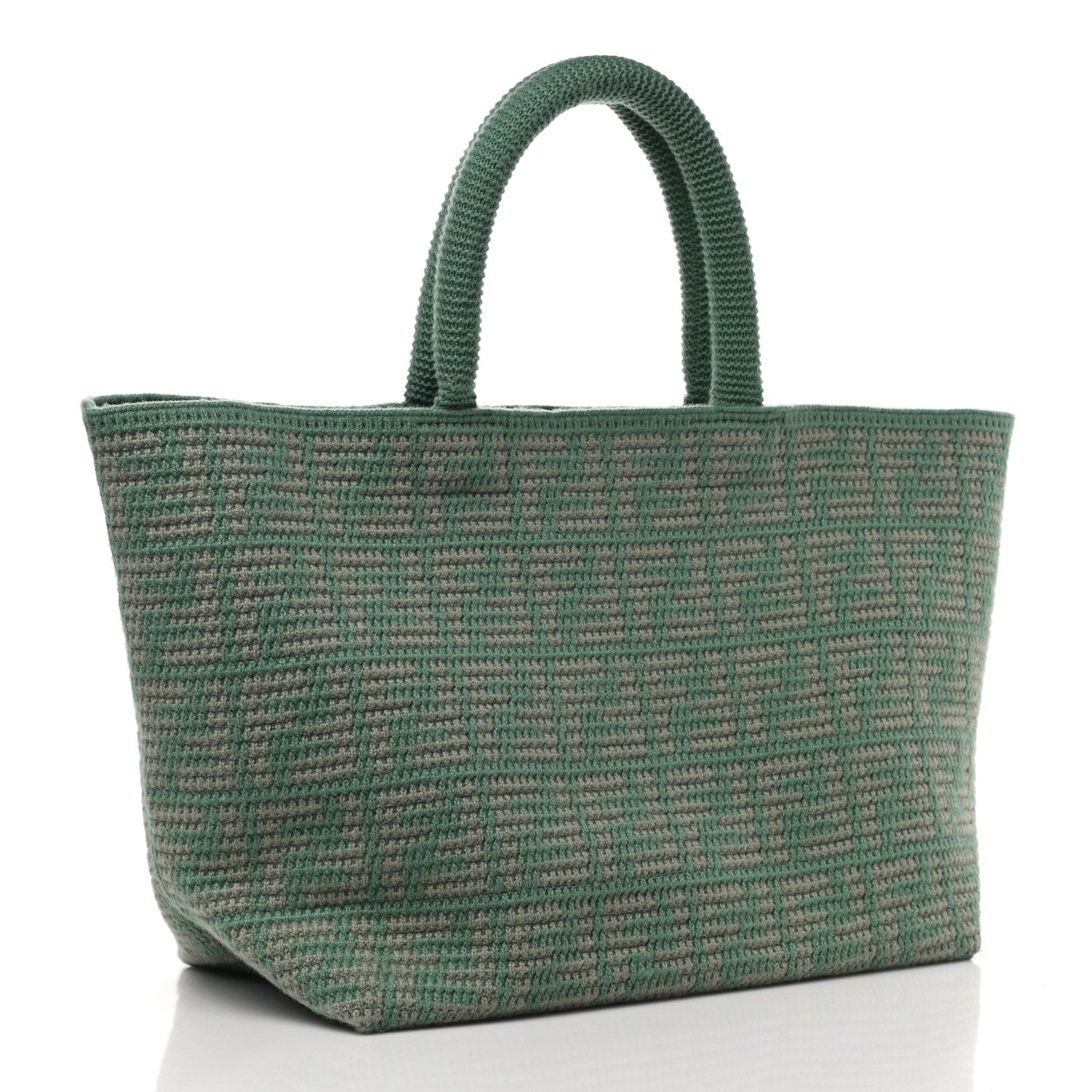 Fendi Cashmere Knit FF Large Shopper Tote Verde Islanda 3 of 9