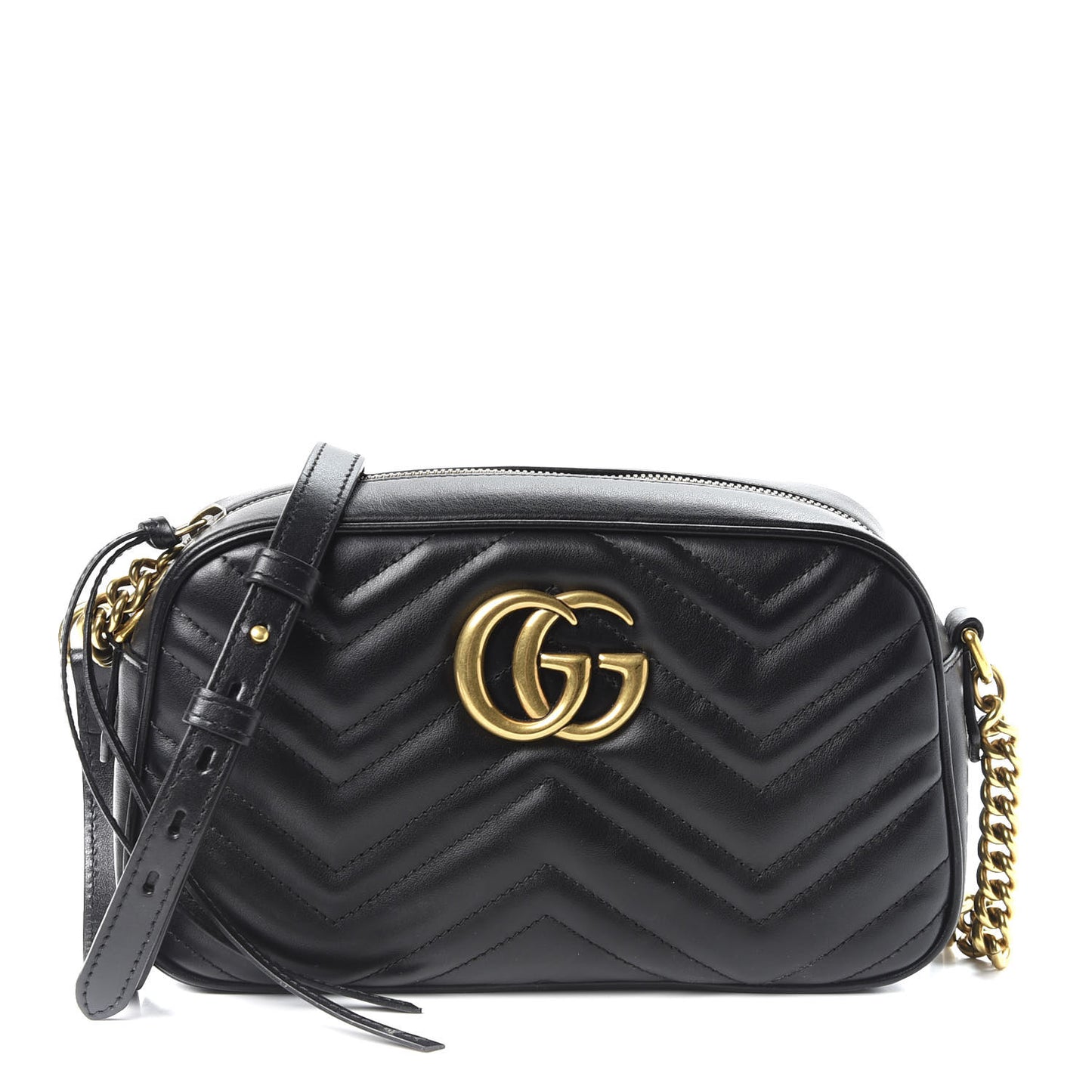 Calfskin Matelasse Small GG Marmont Chain Shoulder Bag Black