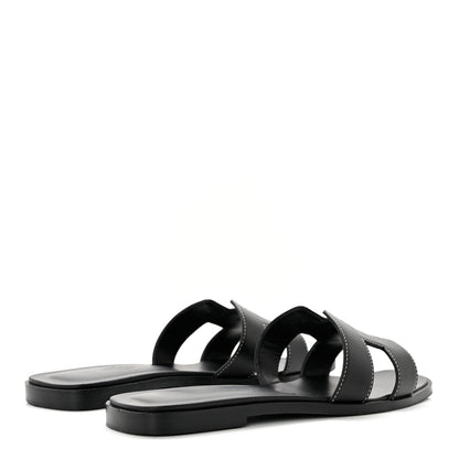 Hermes Box Calfskin Oran Sandals 37.5 Black 4 of 9