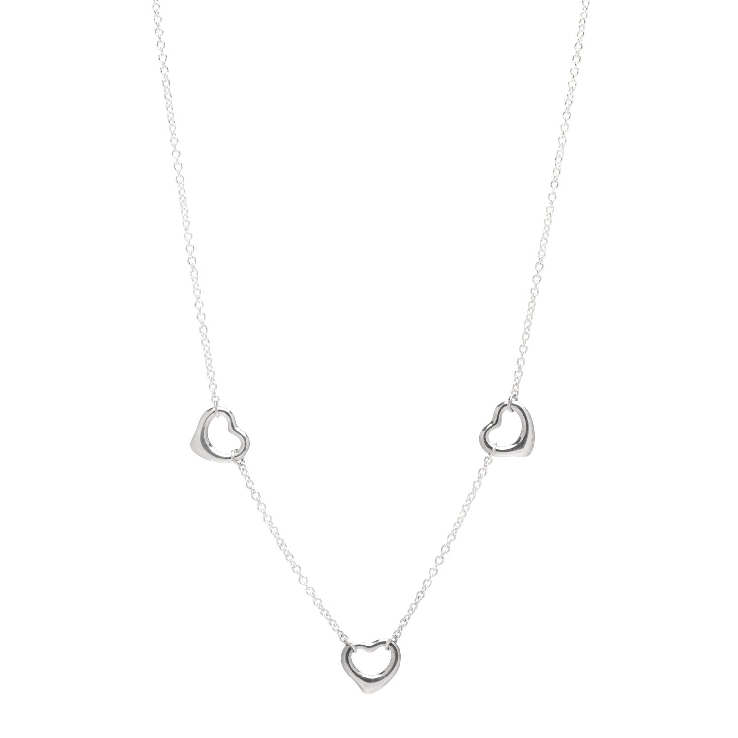 Tiffany Sterling Silver Elsa Peretti 3 Open Hearts Necklace 1 of 4