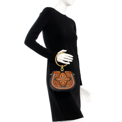 Chloe Calfskin Suede Floral Patchwork Small Nile Bracelet Bag Black 3 of 9
