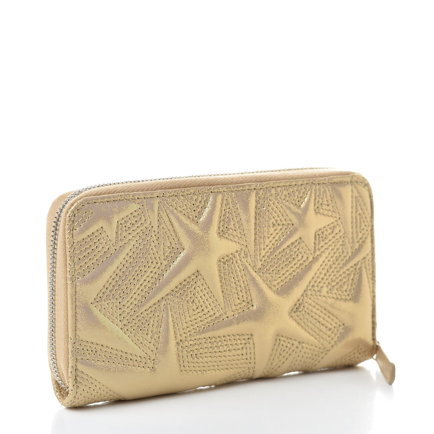 Chanel Metallic Lambskin Star Embossed Medium Zip Around Wallet Gold 3 of 9
